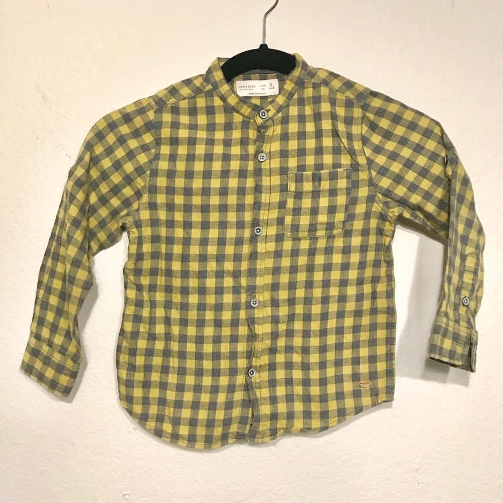 Zara boys yellow checker button down